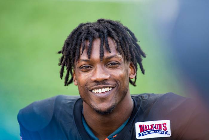 Feb 1, 2022; Mobile, AL, USA; American defensive back Tariq Woolen of UTSA (20) talks with the media after American practice for the 2022 Senior Bowl at Hancock Whitney Stadium. Mandatory Credit: Vasha Hunt-USA TODAY Sports